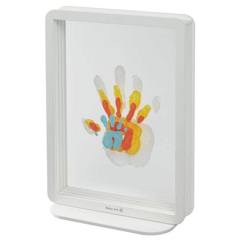 Kit Baby Art per creare un’immagine delle mani di mamma, papà e neonato, con cornice da tavolo, colore bianco.