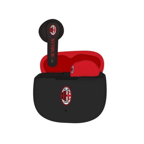 Techmade AC Milan, Auricolari In-Ear Senza Fili con custodia di ricarica, Rosso/Nero.