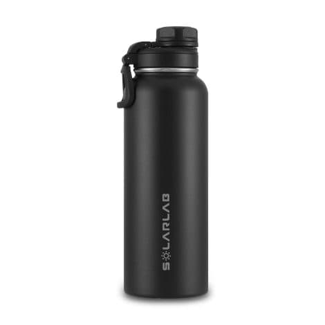 Termos Borraccia Solare 1,2l acciaio Inox senza BPA – Bevande calde o fredde, per scuola, campeggio. (1.2L, Nero)