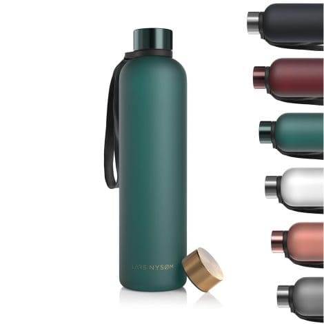 LARS NYSØM Borraccia 1l | Bottiglia acqua 1000ml, senza BPA, ultraleggera e antigoccia, ideale per sport e ufficio | 2 coperchi inclusi. (Bayberry – Gold, 1000ml)