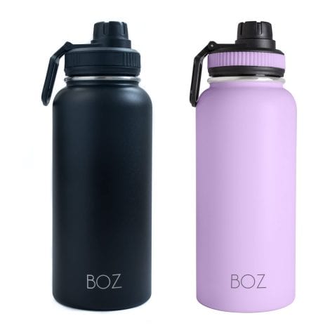 BOZ Bottiglia Isotermica 1L Acciaio Inox (Nero e Lavanda, 2 Pezzi), Ideale per Bevande Calde e Fredde, Priva di BPA, Thermos Impeccabile.