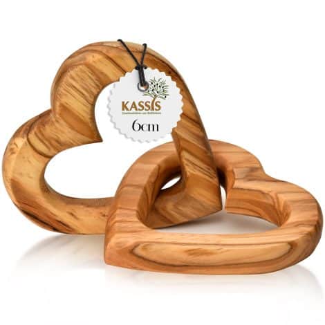 Cuoricini di legno d’ulivo per gli innamorati, per festeggiare San Valentino o anniversari speciali. Perfetto come regalo matrimoniale. (6 cm, Stile Classico)