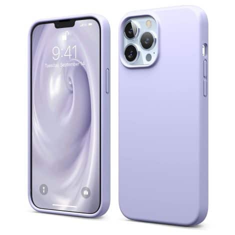 Custodia in silicone liquido elago per iPhone 13 Pro Max, protezione completa per fotocamera e schermo. (Viola)