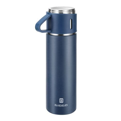 Termos sottovuoto in acciaio inox da 500 ml, con tazza per caffè, acqua e bevande calde/fredde (blu, singolo).