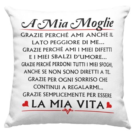 Cuscino Perfetto per Moglie, Regalo di Compleanno Unico, con Amore per la Casa e il Divano Letto – Imbottitura Inclusa (40_x_40_cm, A mia Moglie 2)