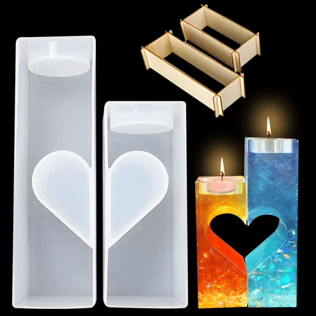 FineInno 2 Pezzi Stampi Resina Portacandele Tealight, Forma di Cuore, Stampo in Silicone Candelabri, Stampo Epossidica Supporto per Candela, Regalo per San Valentino (Candle Holder Molds)