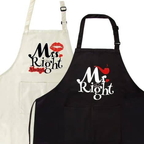 Coppia Grembiule Nero MR MRS con Tasche Regolabile per Cuochi, regalo Matrimonio Anniversario.