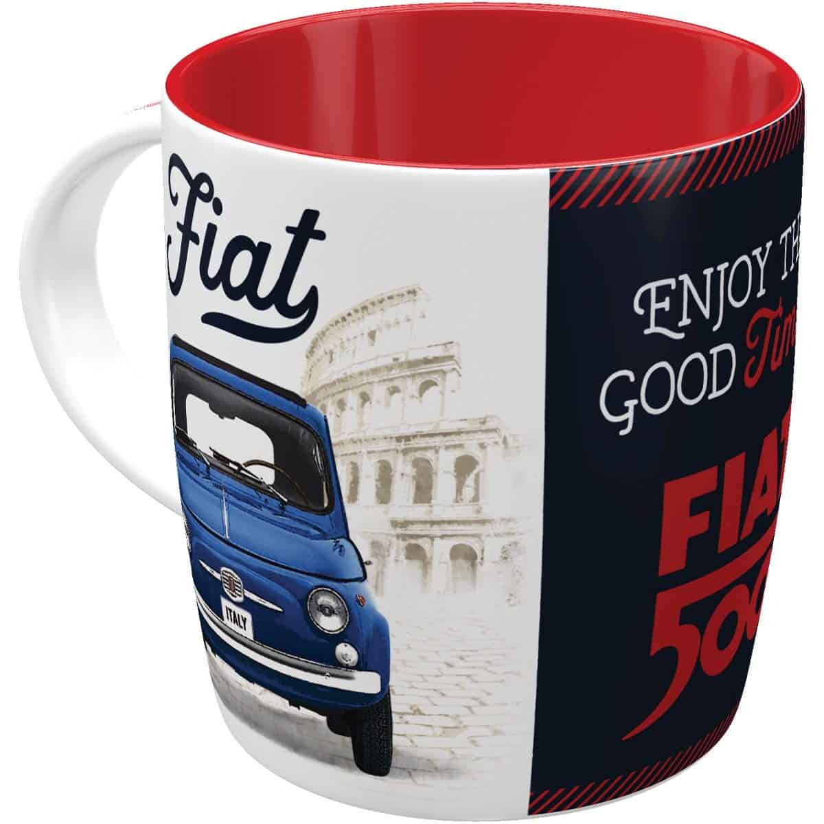 Nostalgic-Art Tazza da caffè retrò, Fiat – Good things – Idea regalo per amanti di auto, in ceramica, divertente design vintage con detto, 330 ml