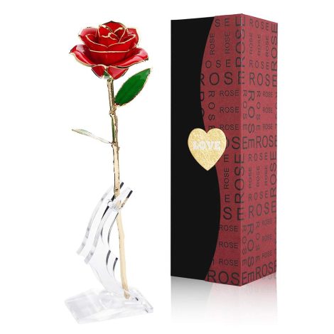 Rosa Stabilizzata Oro 24K, Regalo per Lei per San Valentino, Anniversario, Festa della Donna, Mamma, Compleanno, Natale, Matrimonio.