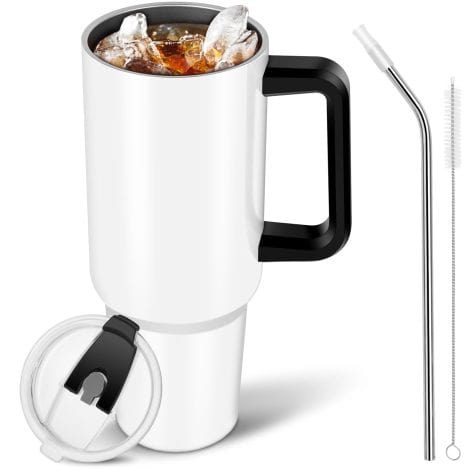 Tazza da viaggio termica FOYOCER 1,1L in acciaio inox con cannuccia, manico, coperchio e spazzola per pulire gratuitamente.