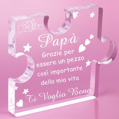 Puzzle personalizzato in acrilico inciso per festeggiare il papà: l’ideale regalo per compleanni, Natale o festa del papà.