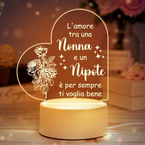 Lucina Notturna in Acrilico per la Nonna – Regalo di Natale e Compleanno, luce bianca calda.