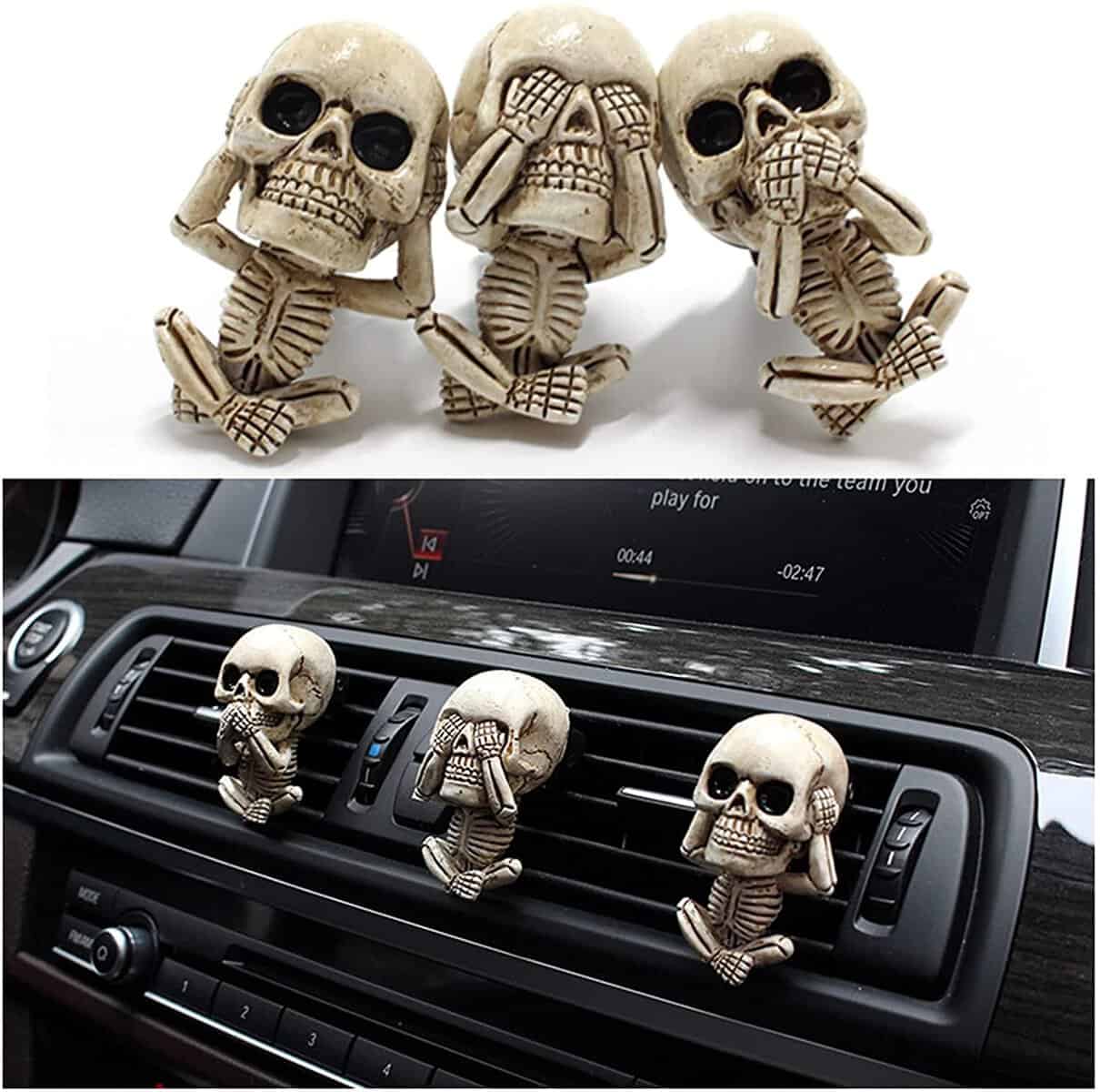 Profumatore per Auto, Profumo Auto Uomo Donna, 3pcs Halloween Teschio Profumi Diffusore Nuova, Deodorante Auto Decorazioni Accessori Interno Gadget, Regali Natale Uomo Donna