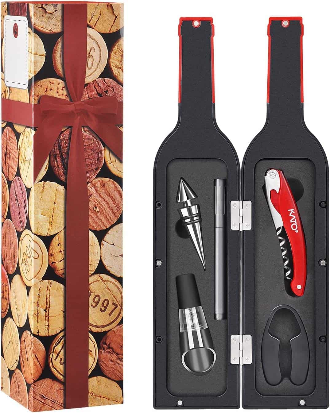 Kato Tirrinia Kit Accessori per apribottiglie di Vino, Kit apribottiglie di Vino con Adesivo per Bevande, apribottiglie, Tappo Bottiglia, tagliafoglie, Anello