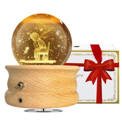 Carillon K9 con Sfera di Cristallo, in Legno Girevole e Proiezione di Loto a Luce Calda. Perfetto per Regali di Compleanno, Natale e San Valentino.