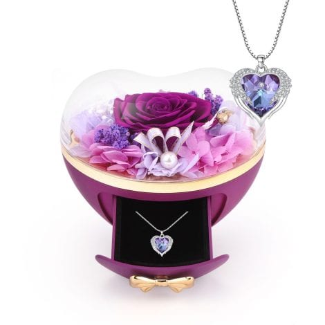 Konijiwa Confezione Regalo Collana Eternal True Rose con Cuore – Regali per Lei. Perfetto per Compleanni, Anniversari, San Valentino!