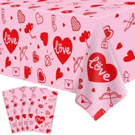 Set Tovaglia San Valentino Amore Cuore con 4 Pezzi per Matrimonio, Anniversario o Festa decorativa, 86×51 Pollici.