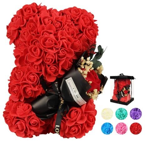 Regalini di San Valentino per Lei, Regali per donne, Orsetto su Rosa, Orsetto Fiore Rosa per la Fidanzata, Regalini romantici carini. (Rosso)