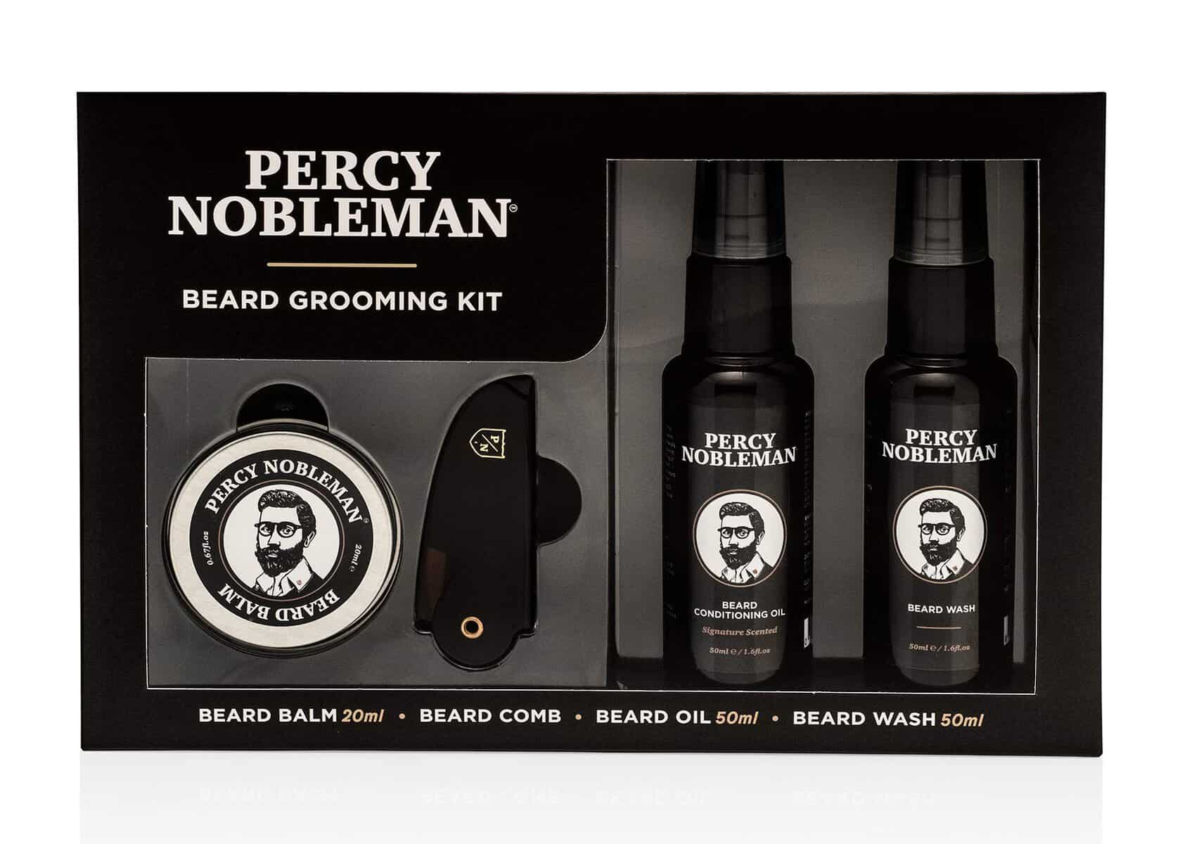 Percy Nobleman Kit per la Cura della Barba. Set Regalo Uomo Contenente Olio Profumato per Barba, Detergente per Barba, Balsamo per Barba, Pettine per Barba