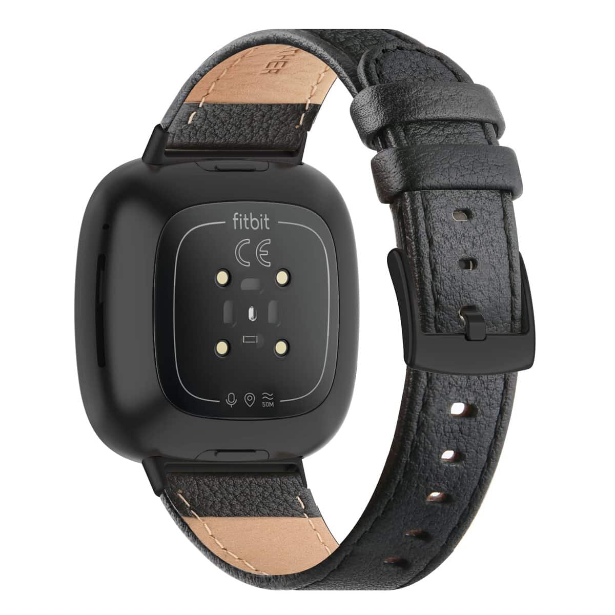 Tuocal Cinturino in Pelle Compatibile per Fitbit Versa 3/Fitbit Sense, Cinturino di Ricambio in Vera Pelle Compatibile con Fitbit Versa 3/Fitbit Sense Donna Uomo, Nero Classico