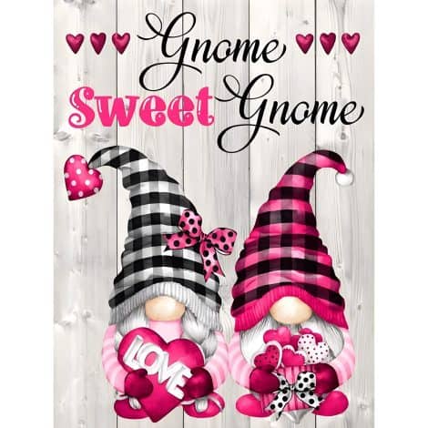 AIRDEA Kit Dipingere con Diamanti Love per grandi e piccini, fai da te per San Valentino, 5D, rotondo, con gnomi, punto croce, 30 x 39,9 cm.