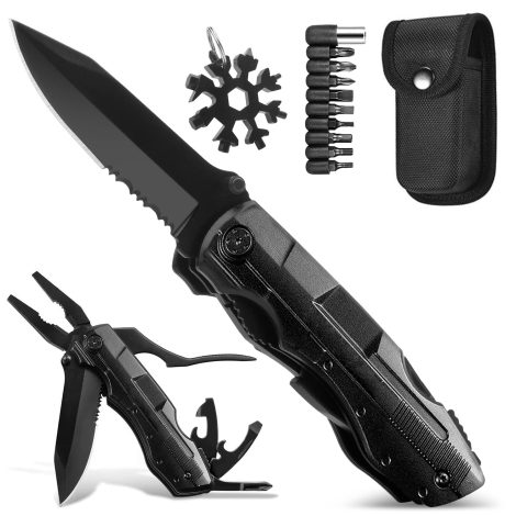 Strumento Multifunzione con Coltello, Pinza e Fiocco di Neve 15/18 in 1, Regalo Uomo per Anniversario, Compleanno, Natale.