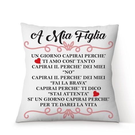 Cuscino Personalizzato per Mia Figlia, 40x40cm – Idea Regalo Natalizio, Regalo di Compleanno – con Imbottitura.