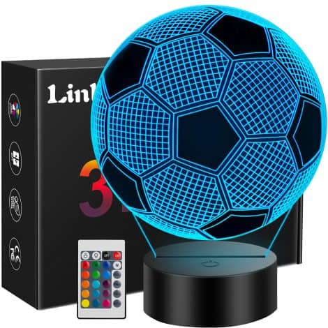 Regalo di Calcio Linkax per Bambini 7 anni, Luce Notturna 3D con Cambi di Colore e Telecomando. Perfetto per il Natale!