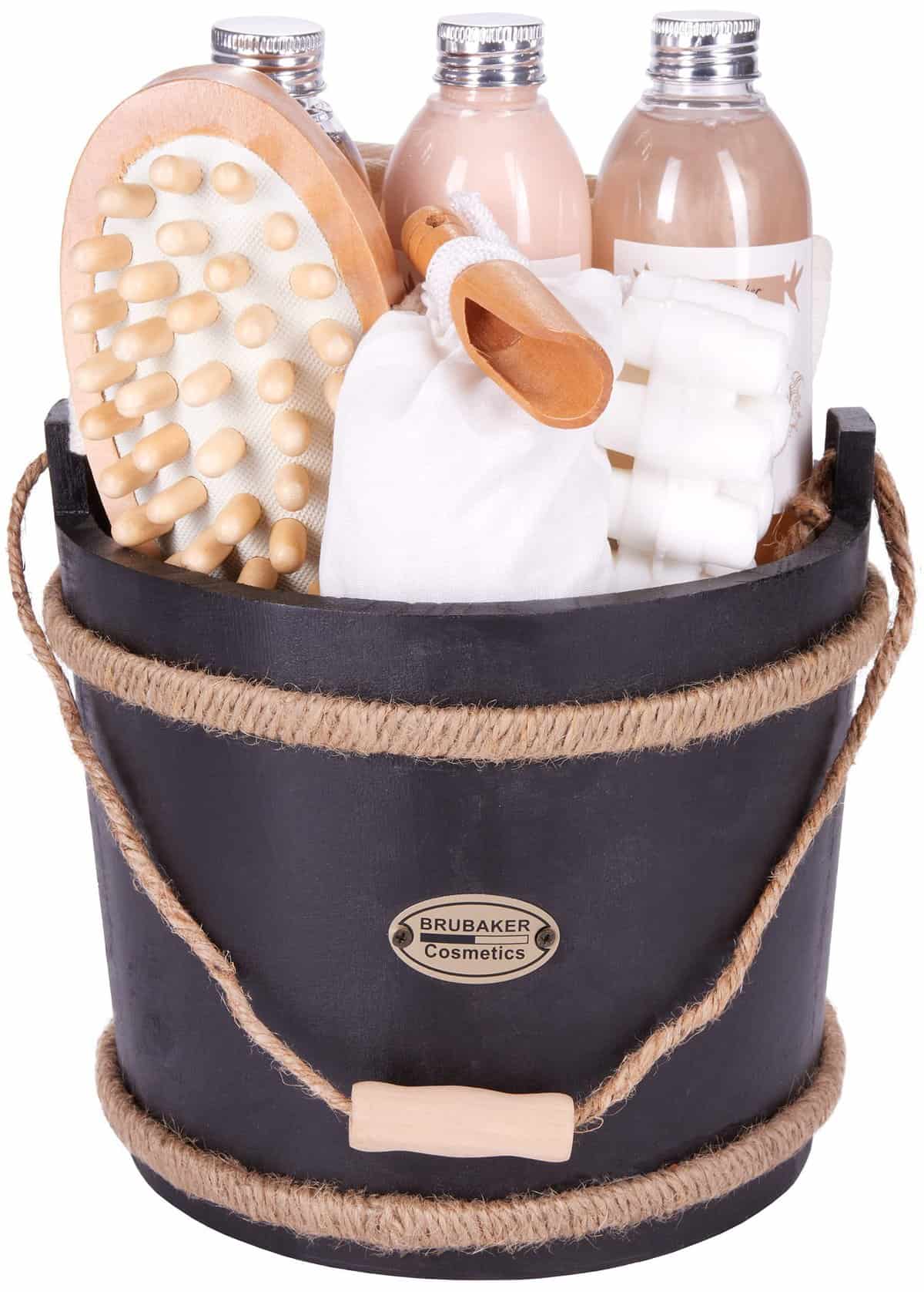 BRUBAKER Cosmetics Set Bagno Benessere - Burro di Cacao - Set Regalo da 9 Pezzi con Accessori Per La Cura E il Massaggio in Una Vasca da Bagno Decorativa