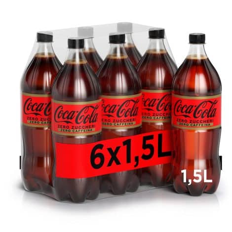 Coca-Cola Zero Sugar & Caffeine-Free – 6 bottles of 1.5 L, The full taste of Coca-Cola without calories and caffeine, in a 100% recyclable PET bottle, Non-alcoholic beverage with sweeteners.