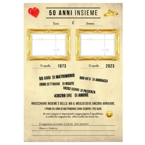 Regalo Matrimonio 50° Anniversario, Biglietto Auguri Originale da Incorniciare, 30 x 42 cm.