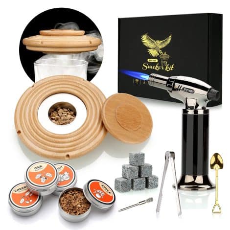 Kit per affumicatore per cocktail con torcia, set per fumatori con 4 pezzetti di legno, regalo per la festa del papà, kit per bevande per fumatori whisky – Noce.