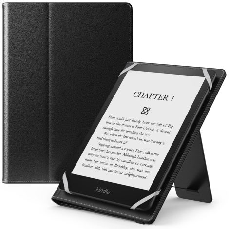 Custodia universale per Kindle da 6″,6,8″,7″ – leggera, in pelle PU con cinghia/maniglia, nera.