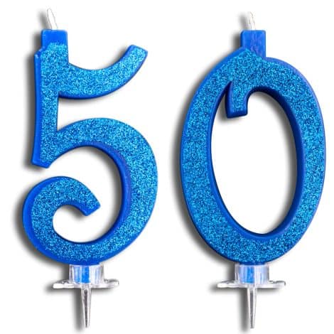 Feste Scintillanti – Candeline Blu Glitter 50° Compleanno o Anniversario, Perfette per Uomo e Donna.