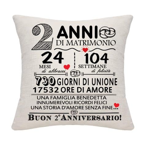 2 anni di matrimonio, cuscino ricordo per il 2° anniversario di matrimonio, perfetto come regalo per coppie, genitori, amici.