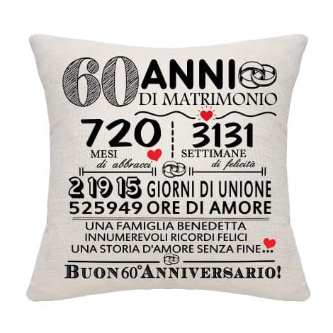 Regalo cuscino copripiumino per il 60° anniversario di matrimonio, ricordo decorativo per coppie genitori, nonni e amici.